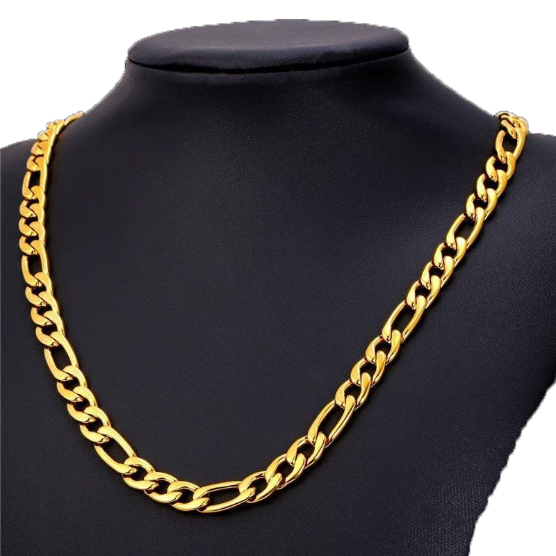Necklace 24K Yellow Gold Filled Men039s Necklace Bracelet Set Figaro Curb Chain 200390392203903924039039268595120