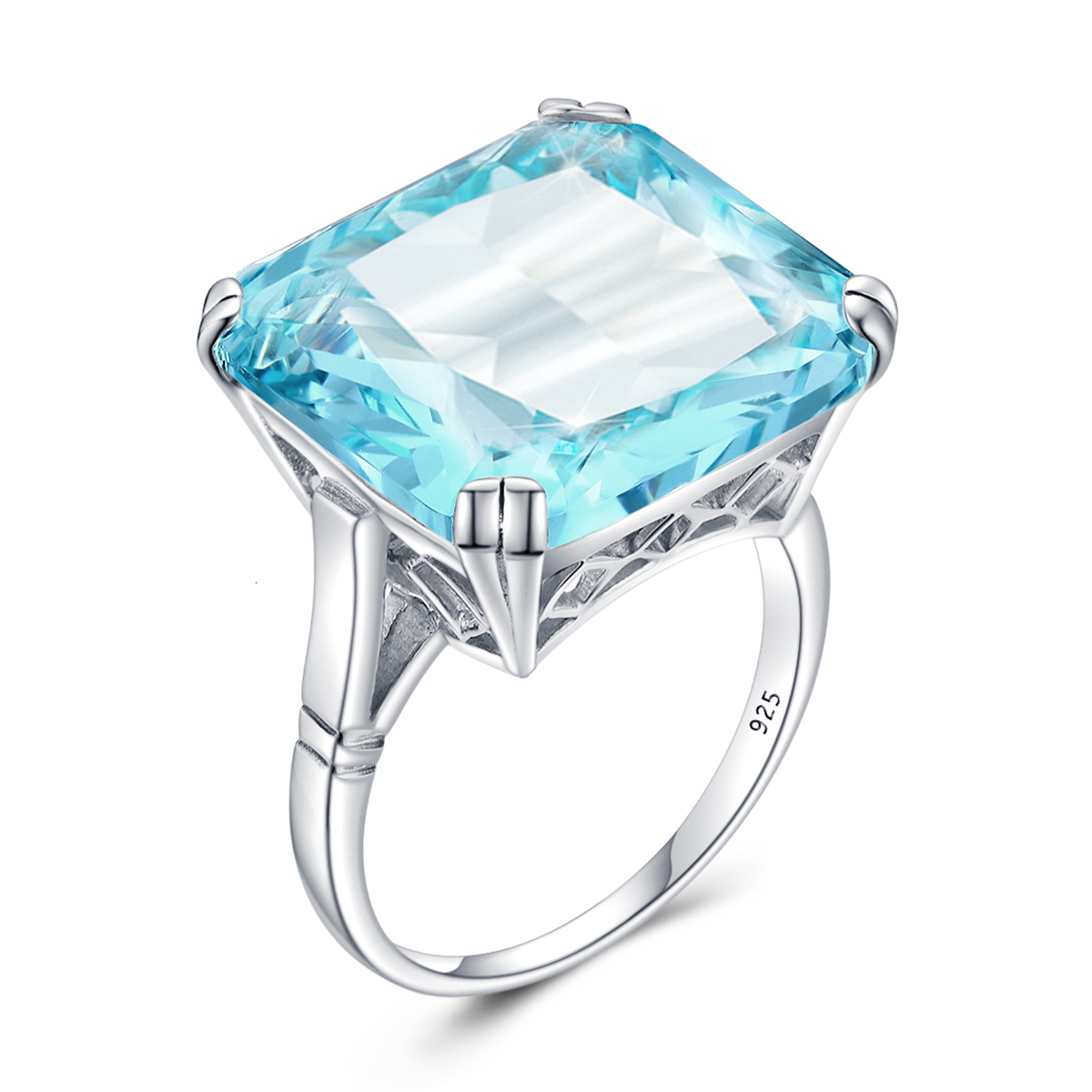 Wedding Rings Szjinao Real 925 Sterling Silver 17 17mm Square Aquamarine Ring For Women Vintage Sparkling Massive Birthstone Jewelery Female D 230830