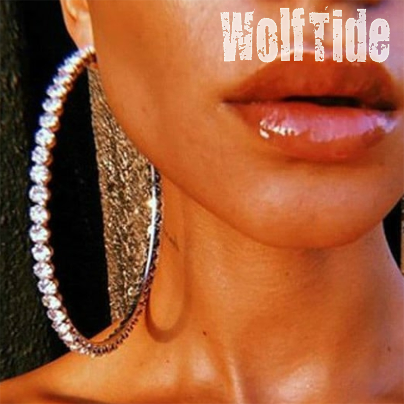 2cm-10cm Gold Big Hoop Earrings for Women Cubic Zircon Simple Ear Ring Hip Hop Personality Single Row Bling Dangle Earring Gemstone Party Trendy State