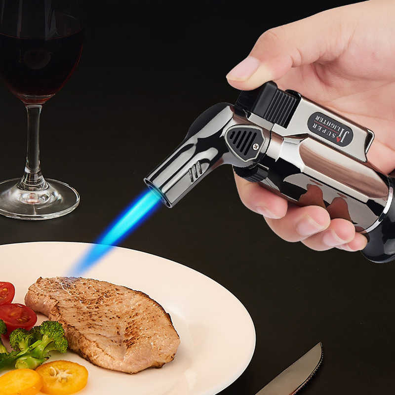 Windproof Blow Torch Lighter Refillable Butane Triple Jet Flame Metal No Gas For Cigar Cooking Gadgets 5II7 W260202