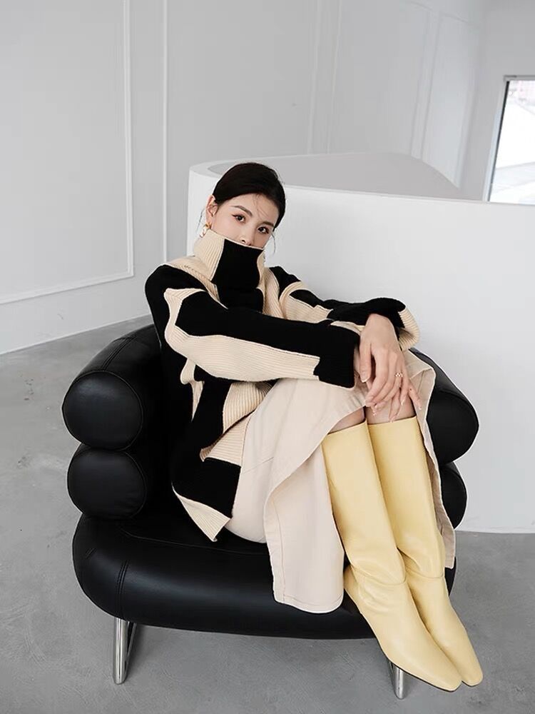 Women's Sweaters Fashion Women 2023 AutumnWinter Tutleneck Black White Striped Sweater Korean Style Loose Casual Long Sleeved Pullover 230831