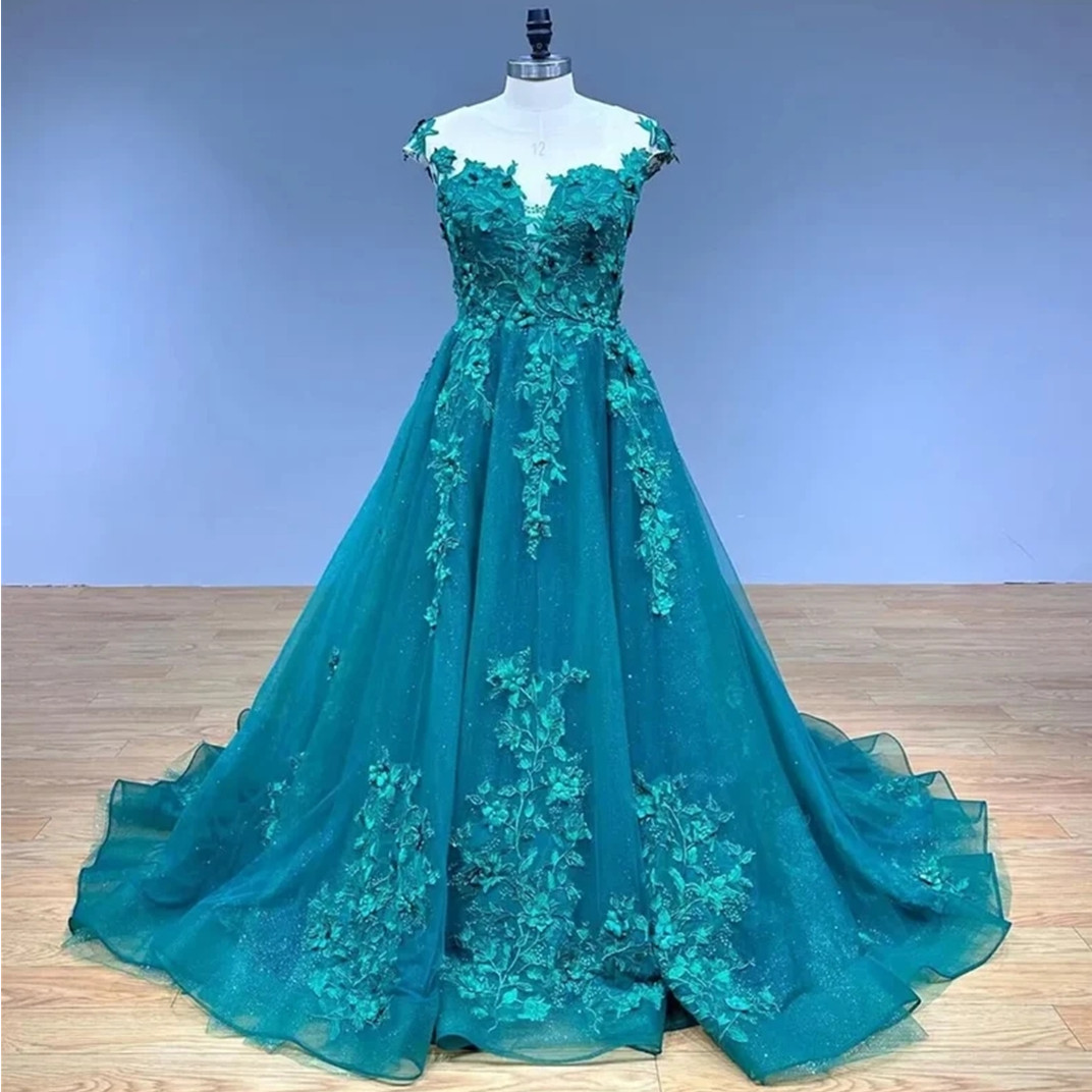 New A Line Long Modest Wedding Dress With Cap Sleeves Scoop Neck Lace Top Tulle Skirt Teens Customer Made Dresses