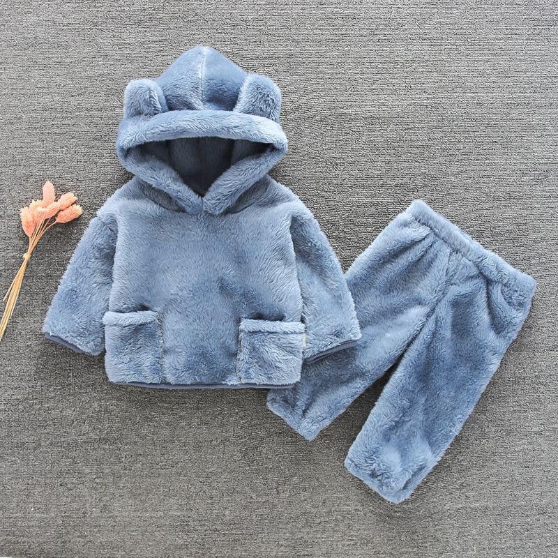 Clothing Sets Cute Baby Boys Girls Coral Velvet Warm Spring Autumn Winter Hoodied Clothes Sets Children Kids Thick Woolen Bear Hoody Suits 230830