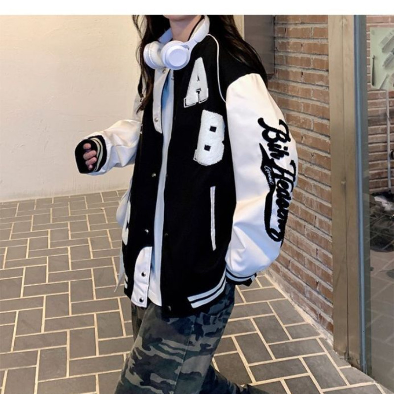 Women's Jackets Deeptown Vintage Bomber Jacket Women Harajuku Fashion College Uniform Varsity Baseball Jackets Female Oversized Y2k Streetwear 23