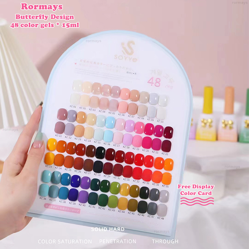 Rormays 48pcs Gel Polish Set For Nail Salon Wholesale Soak Off UV LED Gel Top Coat Different Bottles Korean Gel Stlye 15ml Nail Gel Factory