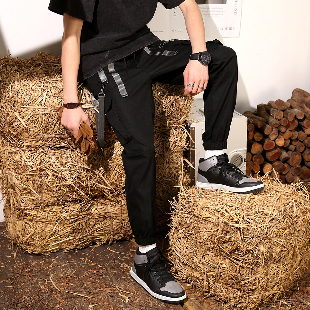 Men's Pants Men Contrast Tape Flap Pocket Drawstring Waist Cargo 230301