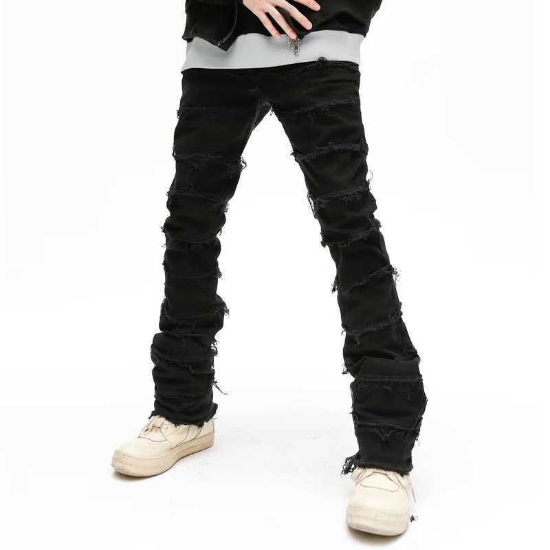 Men's Jeans 2023 Dark Streetwear Tassel Black Baggy Men Grunge Jeans Pants Y2K Patchwork Hip Hop Straight Denim Trousers Pantalones Hombre Z0301