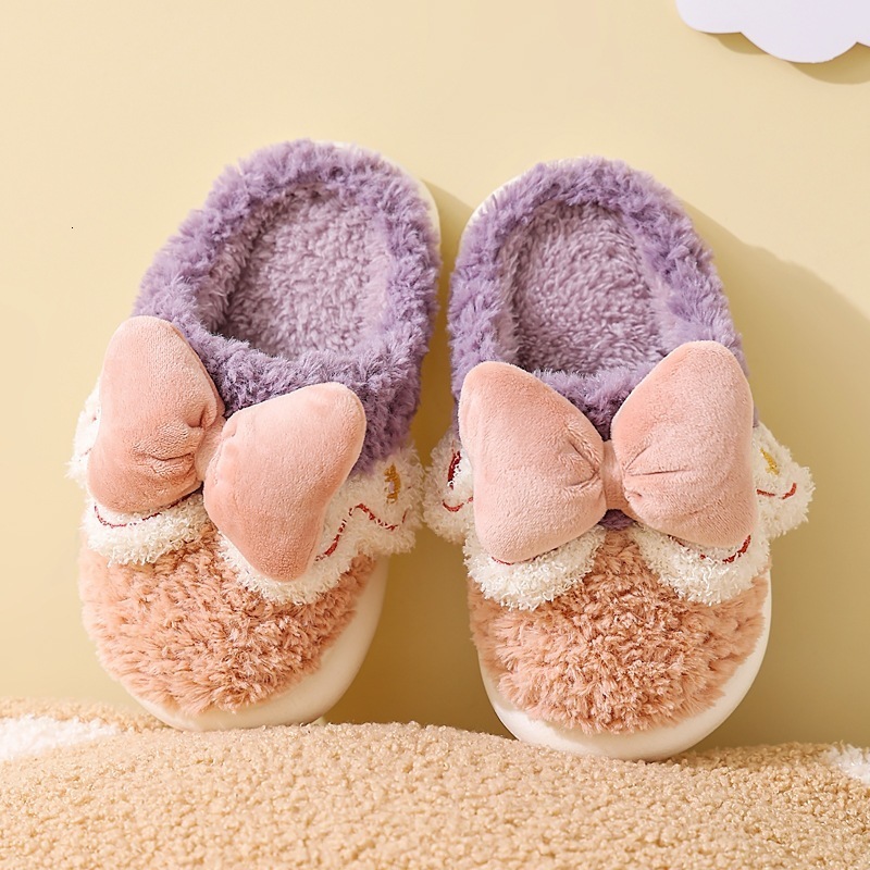 Slipper Children's Cotton Slippers With Bowknot Solid Color Comfortable Cute Cartoon Casual Kids Plush Slippers First Walkers Boys Girls 230301