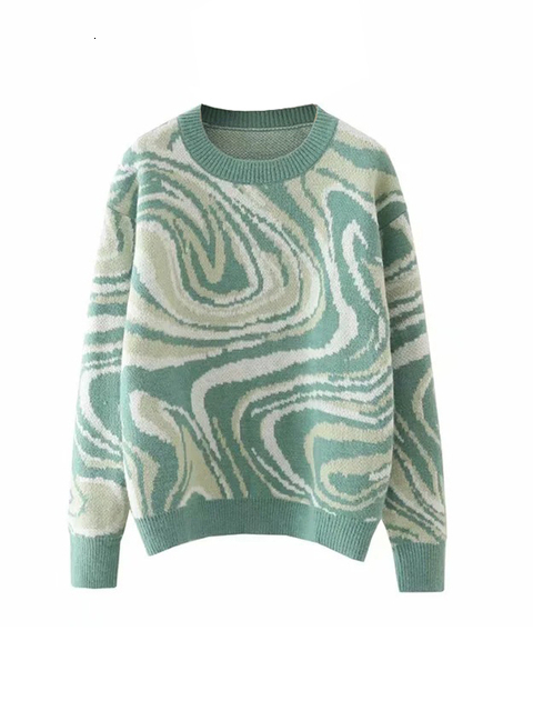 Women's Sweaters Aproms Elegant Green Tie Dye Knitted Sweater and Pullovers Women Winter Long Sleeve Warm Ribbed Jumper Female Slim Top 230301