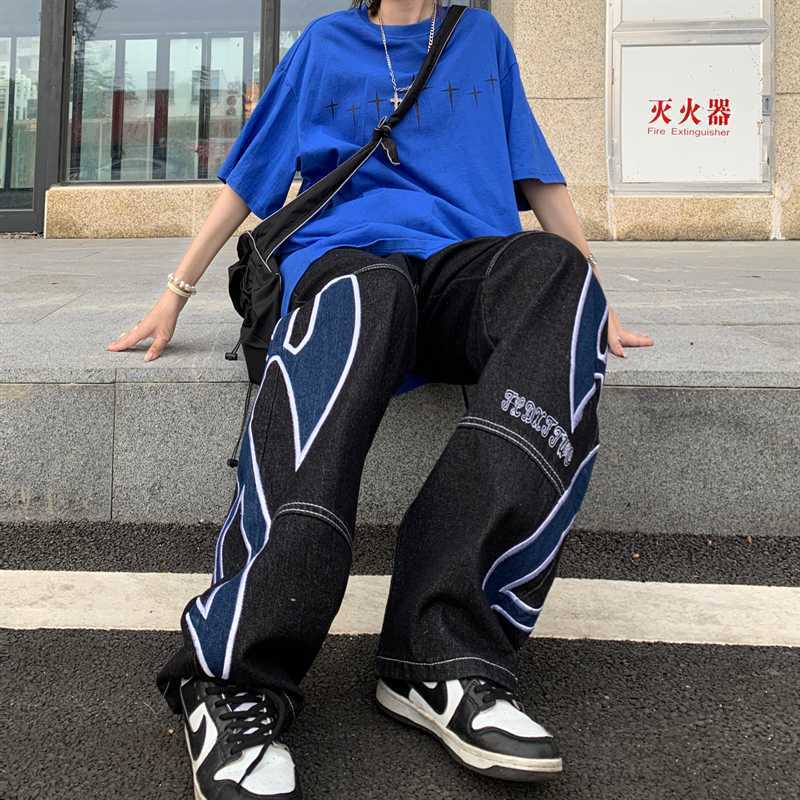 Men's Jeans 2022 Dark Streetwear Graphic Print Black Baggy Jeans For Men Pants Straight Hip Hop Gothic Denim Trousers Pantalones Y2K Hombre Z0301