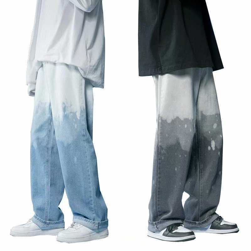 Men's Jeans Summer New Tiedye Ombr Men Jeans Fashion Casual Male Wide Leg Pants Minimalism Straight Loose Denim Pants Z0301