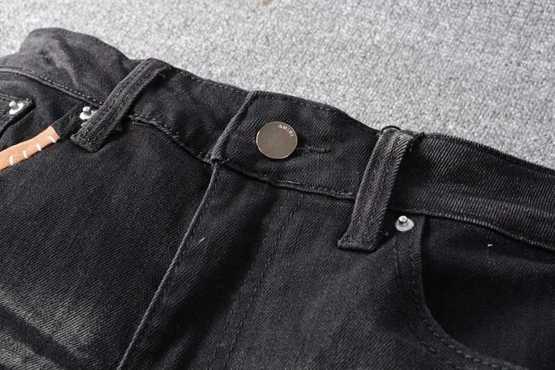 Men's Jeans Hip Hop Men High Street Fashion Brand New Black Patch Embroidery Stretch Slim Fit Mens Summer Y2303