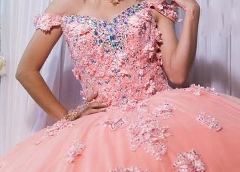 Sweety Peach Quinceanera Dresses Lace Applique Rhinestone Beaded Princess Formal Debutante Party Gowns Off The Shoulder Sweetheart Corset 15 Girls Pro