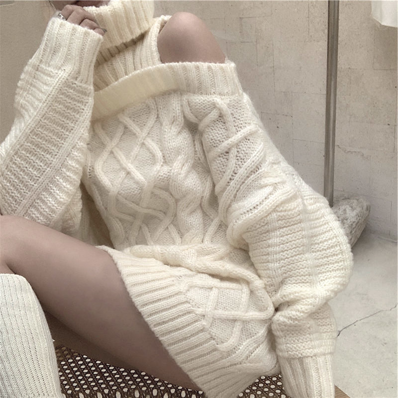Women's Sweaters Autumn Winter Korean Style Women Turtleneck Knitted Sweaters Fashion Wild Knitwear Outwear Female Sexy Off Shoulder Pullovers 23