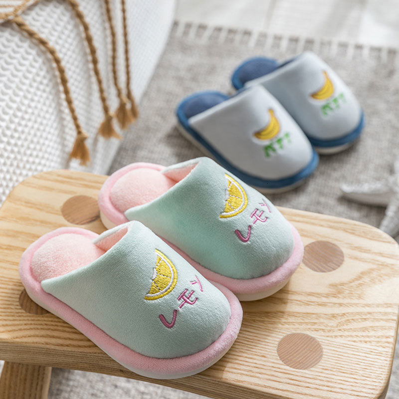 Slipper Cute Cartoon Fruit Embroidery Kids Slippers Baby Boy Girl Winter Plush Slippers Warm Home Indoor Shoe Non-slip Cotton Kids Shoes 230301