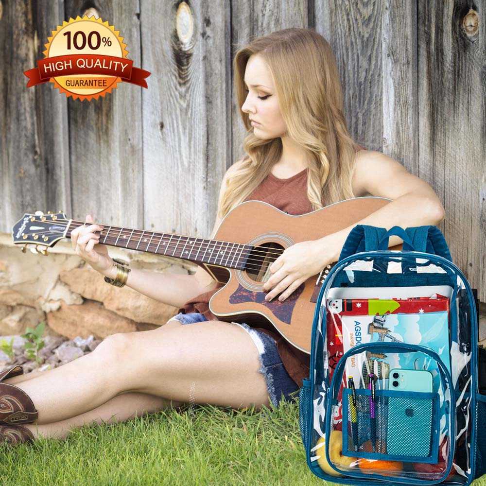 Backpack Clear Backpack Heavy Duty Transparent Bookbag See Through PVC School Bag for Women Men BlueJ230301
