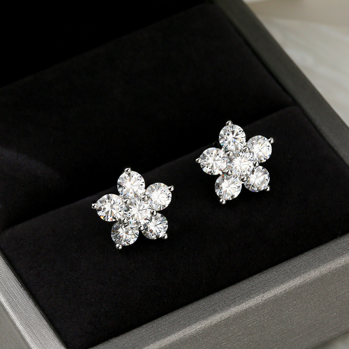 Stud 5 Petal Flower Earrings White Gold Stud Earring for Women 925 Sterling Silver Diamond Earring Gift Jewerly 230301