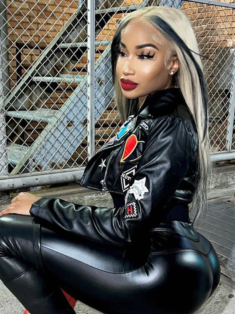 Women's Jackets Full PU Leather Women Crop Zipper Lapel Neck Motorcycle Coat Autumn Punk Outerwear High Street Clothing 230301