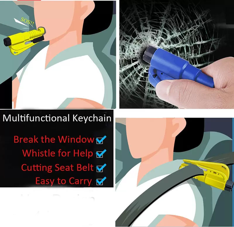 Portable Mini Self Defense Saving Hammer Key Chain Rings Seat Belt Cutter Auto Window Breaker Keychain Car Emergency Safety Hammer Escape Lift Save To