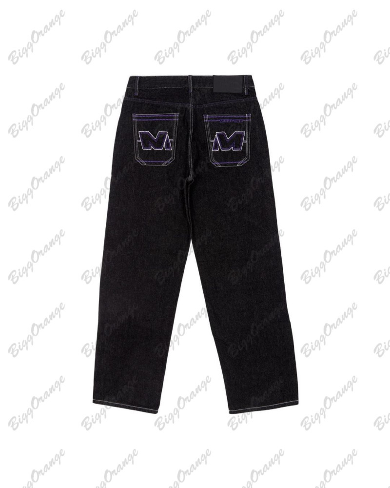 Men s Jeans M letter embroidered multi pocket street vintage jeans loose straight pants wide leg men and women couple low rise 230228