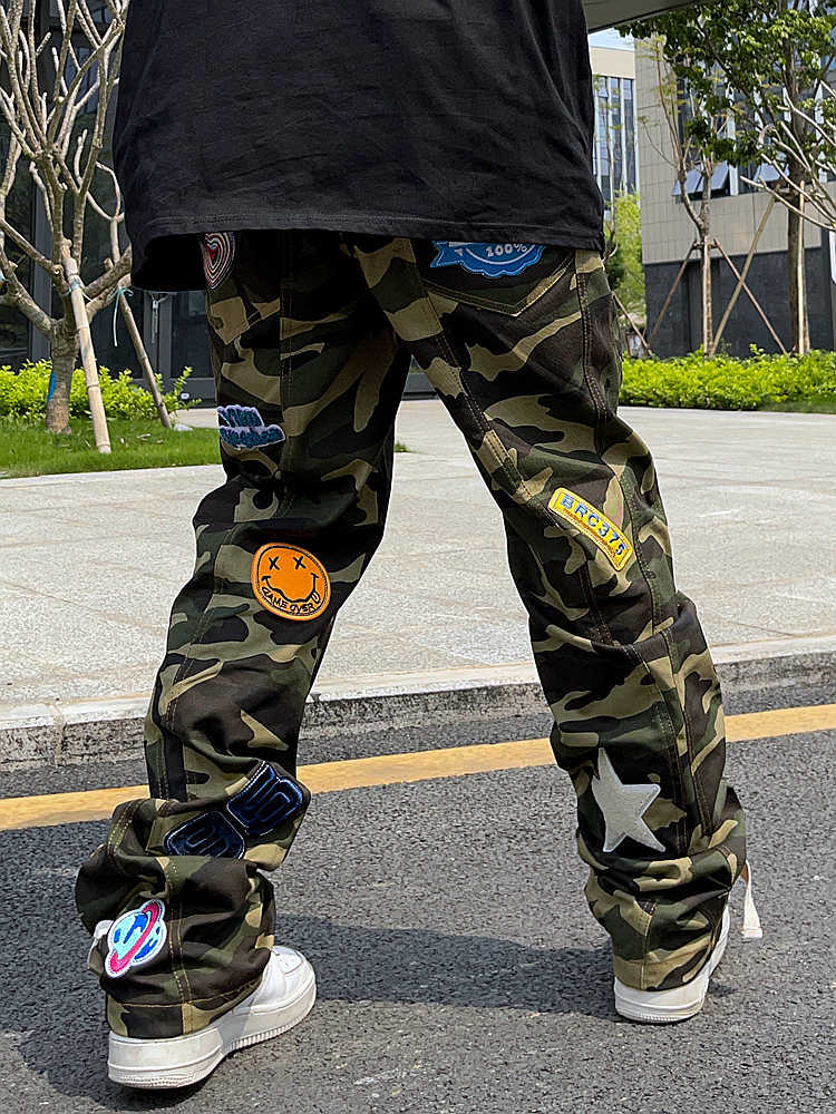 Men's Jeans Camo Pants Baggy Jeans Hip Hop Trousers for Men Oversize Cargo Streetwear Denim Y2k Man Trendyol Woman Casual Green Men's Z0301