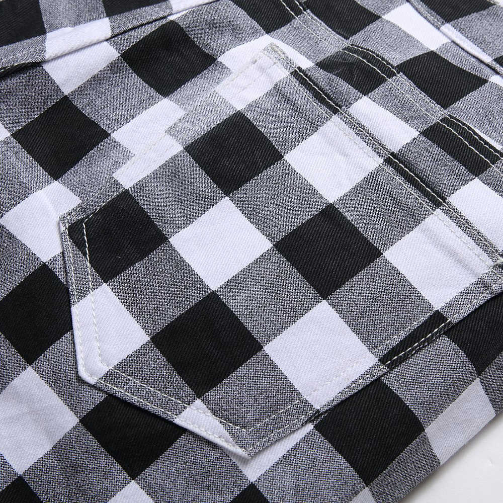 Men's Jeans Black and White Plaid Printed Fashion Check Digital Print Slim Straight Pants Stretch Trousers Y2303