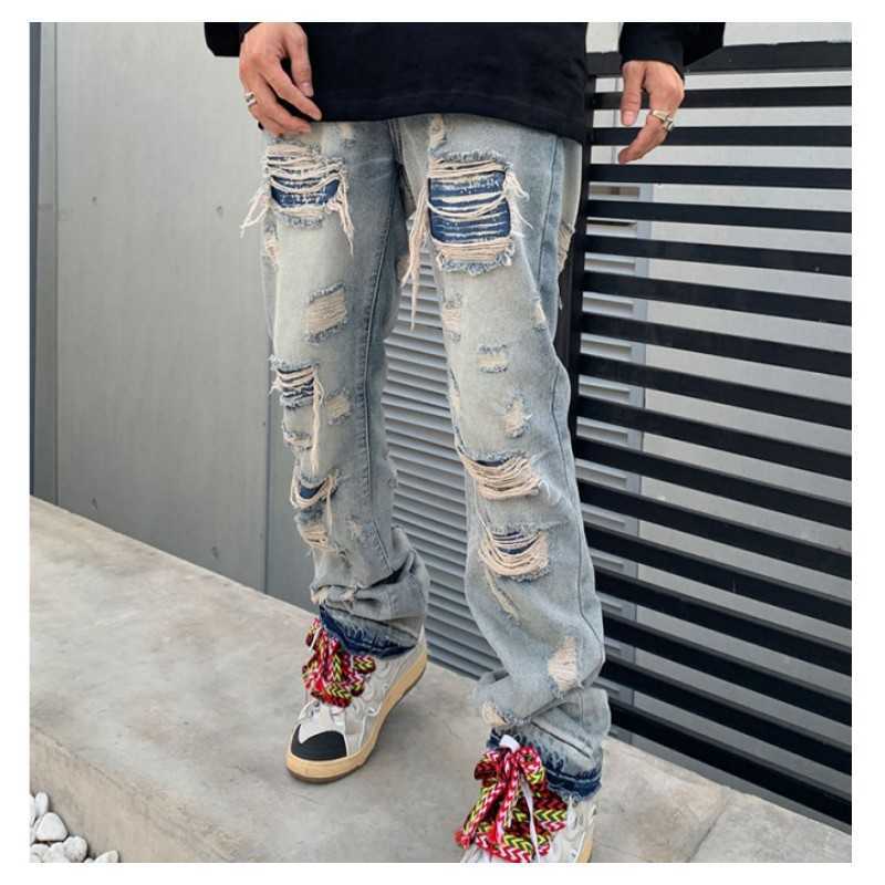 Men's Jeans Ripped Jeans Y2k Streetwear Pants Men Trousers Slim Harajuku Man Hip Hop Men's Fashion Baggy Grunge Trendyol Stacked Clothing Z0