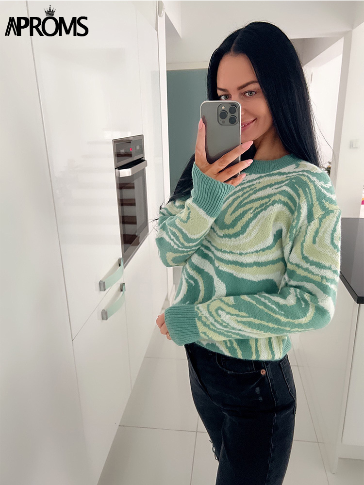 Women's Sweaters Aproms Elegant Green Tie Dye Knitted Sweater and Pullovers Women Winter Long Sleeve Warm Ribbed Jumper Female Slim Top 230301