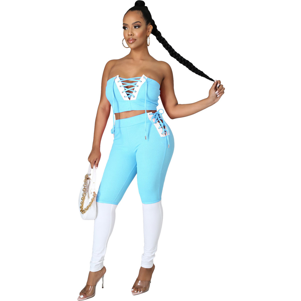 2023 Women Fashion Sexy Two Piece Pants Spring Summer Casual 2 Piece Sets Sleeveless Tops Pants Solid Color Clothing