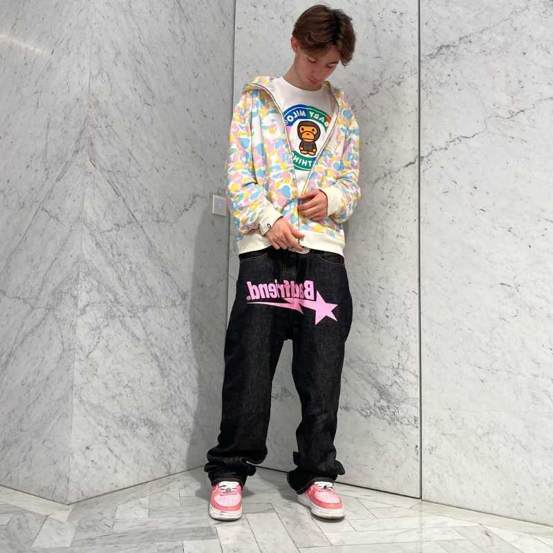 Men's Jeans Y2K New Printed Mens Streetwear Men Street Trend Ins Loose Wide-leg Women Baggy Pants Retro Casual Trousers Y2303
