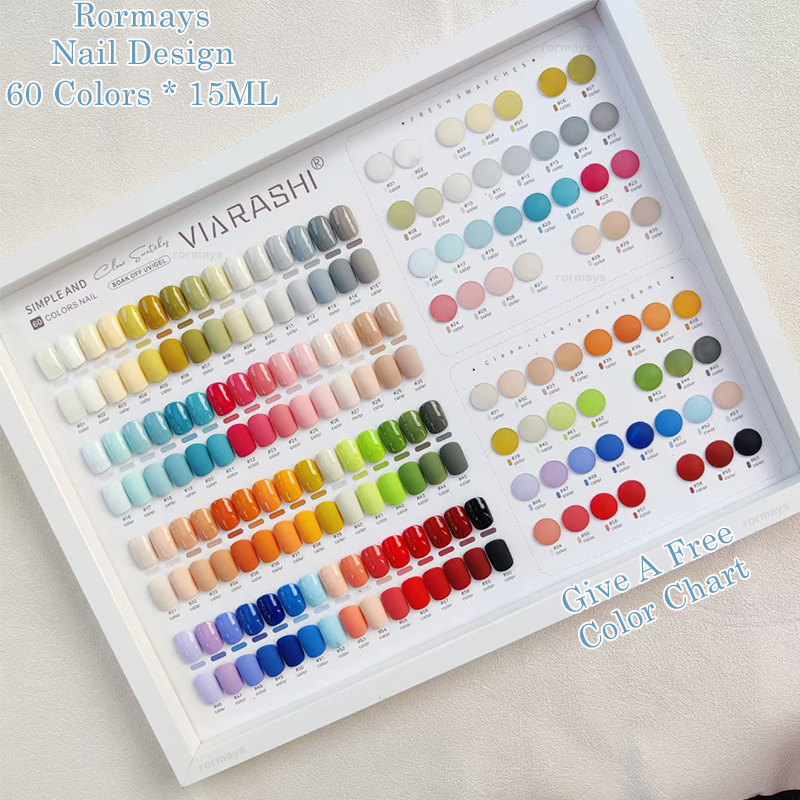 Rormays Fashion gel 60 Color nail polish Rainbow Color Set Semi Permanent Sequins Shiny Gloss UV LED Nail Art Design gel Varnish 15ML Wholesale Factor