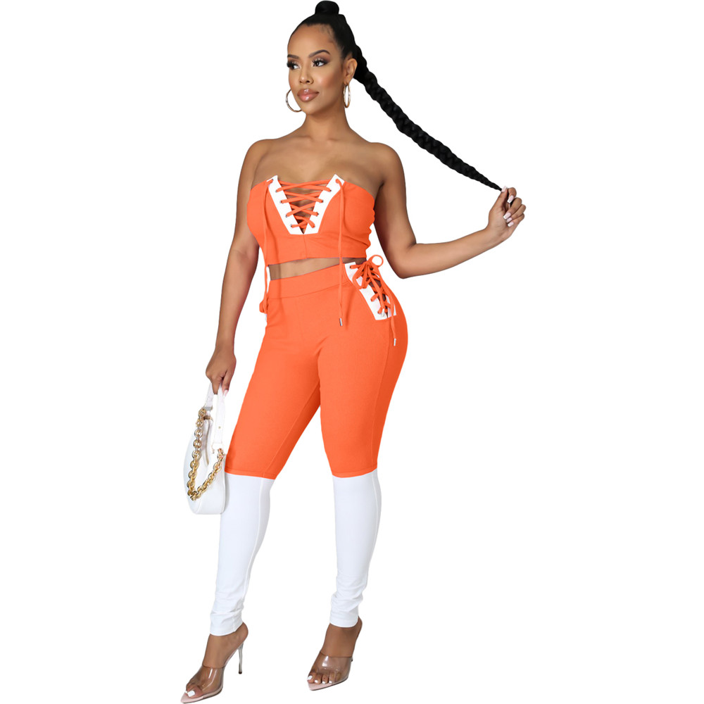2023 Women Fashion Sexy Two Piece Pants Spring Summer Casual 2 Piece Sets Sleeveless Tops Pants Solid Color Clothing