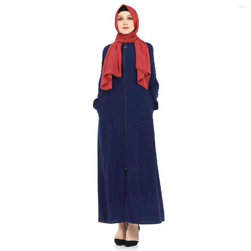 Ethnic Clothing 2023 Fashion Islamic Women's Pearl Zipper Cardigan Dress Middle East