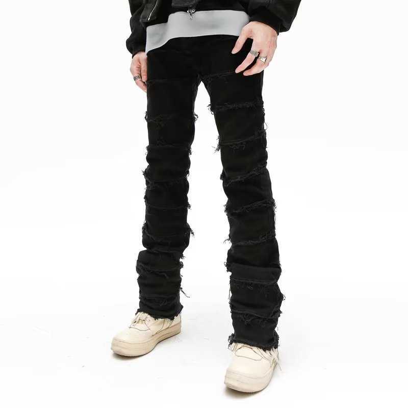 Men's Jeans 2023 Dark Streetwear Tassel Black Baggy Men Grunge Jeans Pants Y2K Patchwork Hip Hop Straight Denim Trousers Pantalones Hombre Z0301