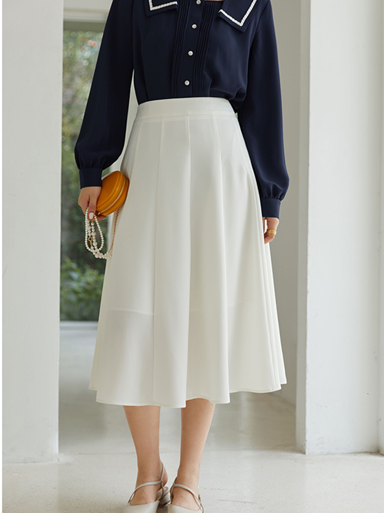 Skirts DUSHU Elegant Black Long Skirt Pleated Skirt Women Vitnage White High Waist Skirt Female Autumn Winter A-line Skirt 230301
