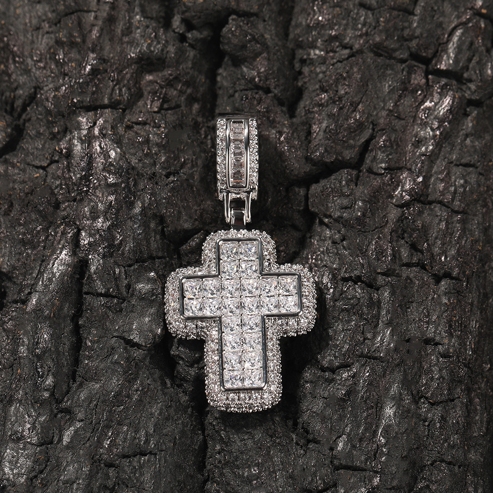 Shining Diamond Stone Cross Pendants Necklace Jewelry 18K Real Gold Plated Bling Men Women Jewelry Gift