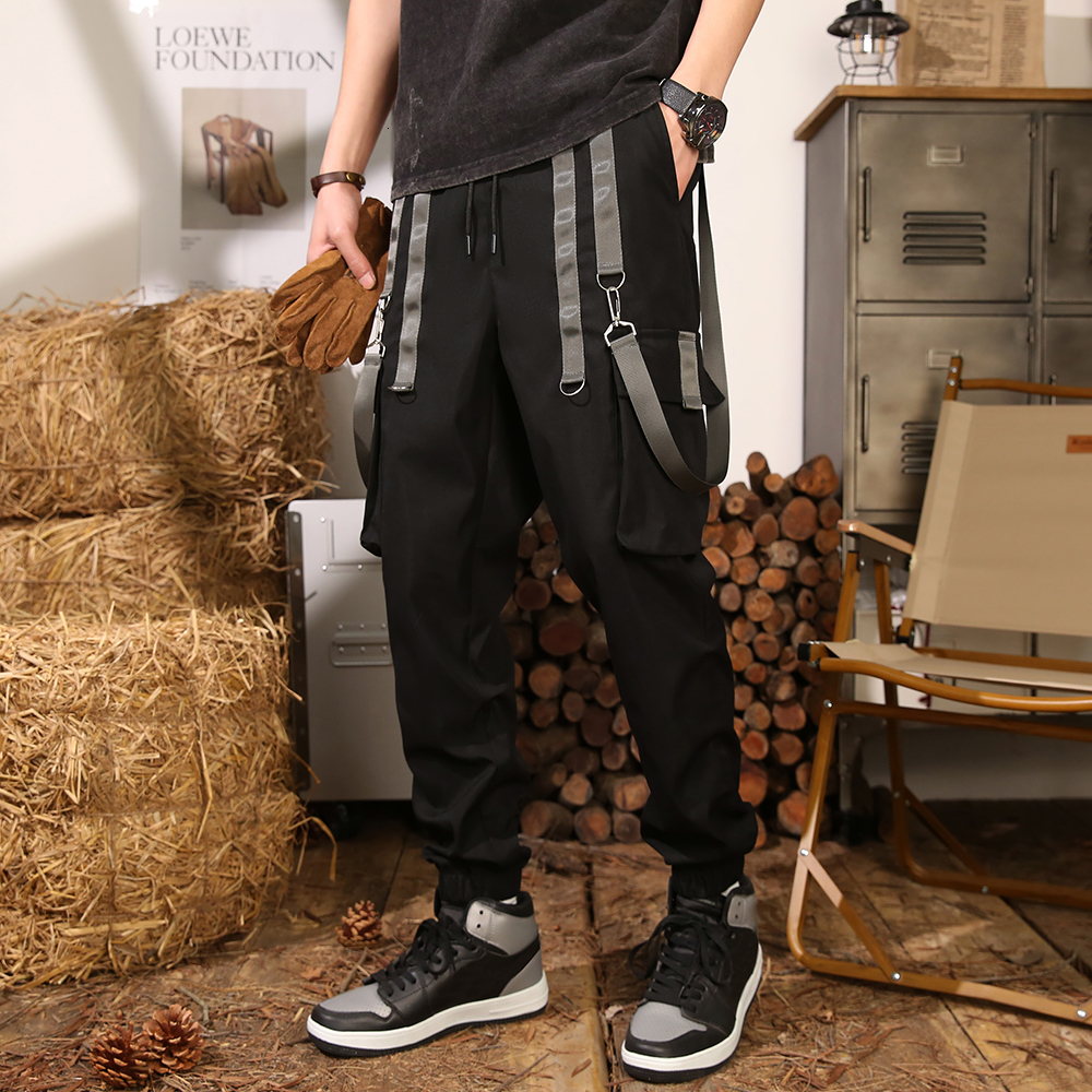 Men's Pants Men Contrast Tape Flap Pocket Drawstring Waist Cargo 230301