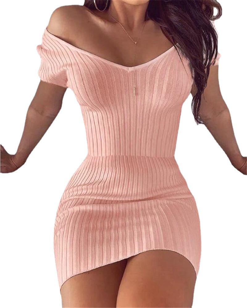 Women Bodycon Dress Off Shoulder Elegant Ladies V Neck Slim Knit Sexy Casual Mini Striped Short Sleeve Party Dress, Pink
Women Bodycon Dress Off Shoulder Elegant Ladies V Neck Slim Knit Sexy Casual Mini Striped Short Sleeve Party Dress, Pink