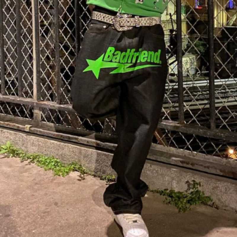 Men's Jeans Y2K New Printed Mens Streetwear Men Street Trend Ins Loose Wide-leg Women Baggy Pants Retro Casual Trousers Y2303