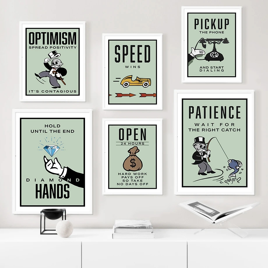 Metal painting Monopoly Time Is Money Poster Cartoon Graffiti Pictures Prints Wall Art Mural for Childrens Game Modern Home Room Decor Cuadros Size 20x30cm