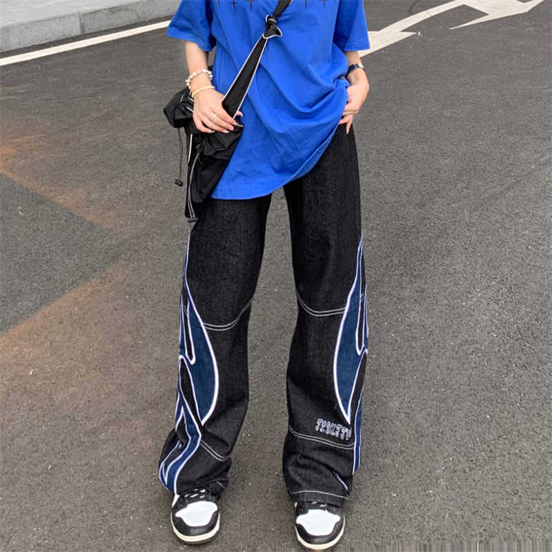 Men's Jeans 2022 Dark Streetwear Graphic Print Black Baggy Jeans For Men Pants Straight Hip Hop Gothic Denim Trousers Pantalones Y2K Hombre Z0301