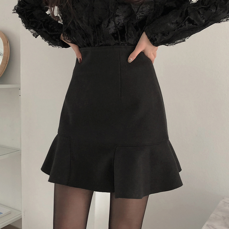 Skirts LJSXLS Skirts Women Spring Autumn Ruffles Slender A- line Mini Skirt Solid England Black Womens Korean Fashion Woman Clothing 230301