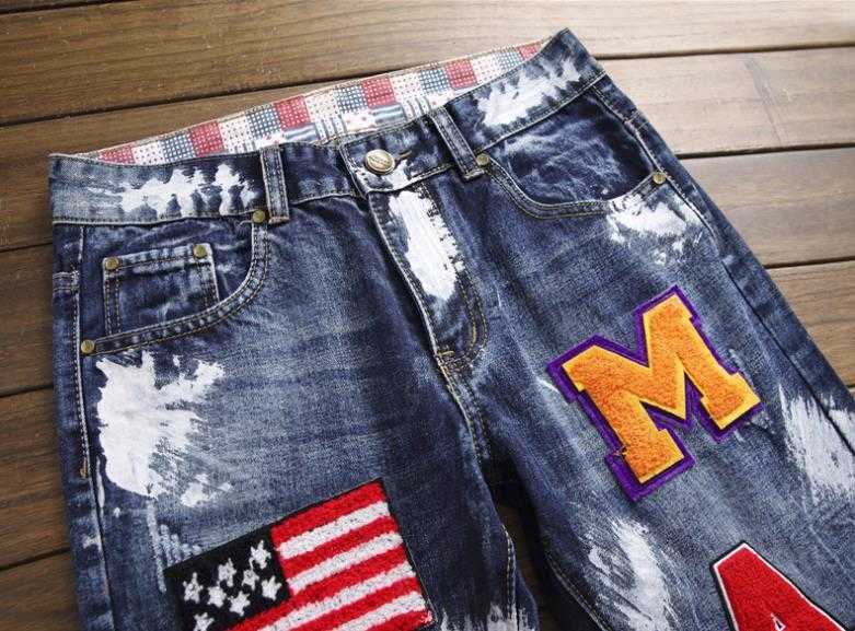 Men's Jeans New Fashion Brand Autumn Winter Patchwork Ripped Embroidered Stretch Trendy Holes Straight Denim Trouers Y2303