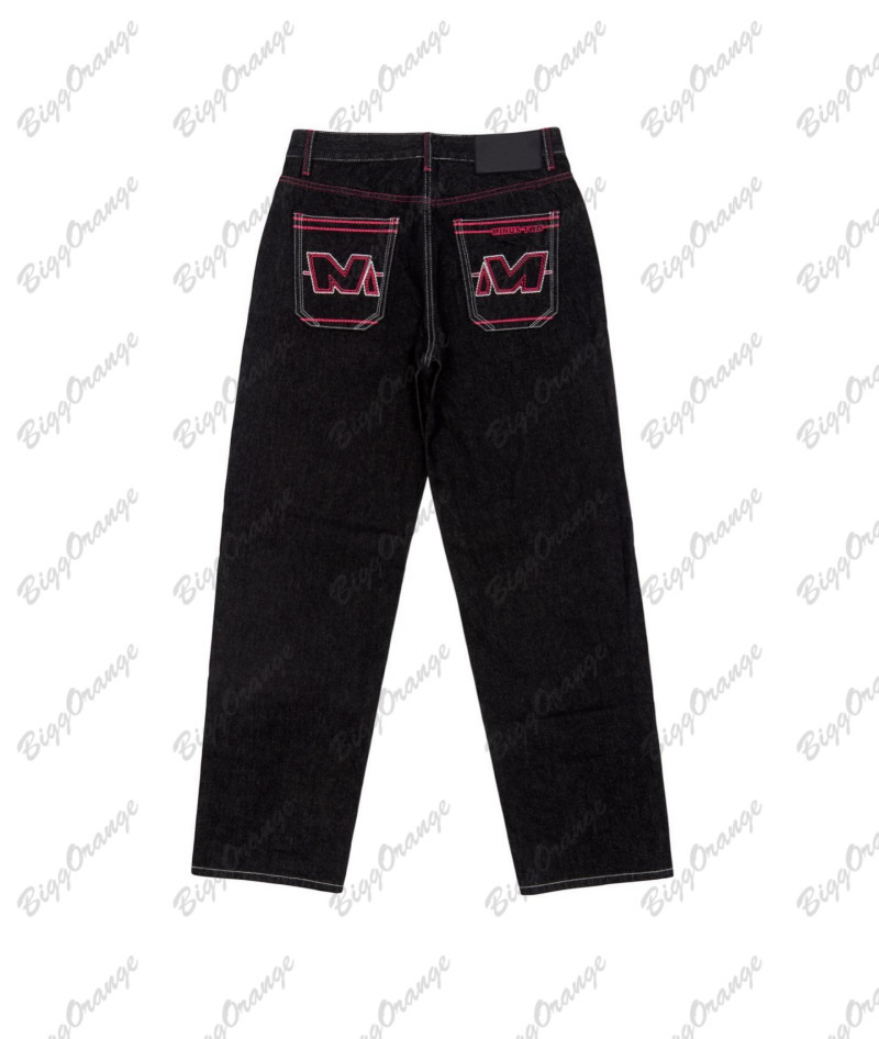Men s Jeans M letter embroidered multi pocket street vintage jeans loose straight pants wide leg men and women couple low rise 230228