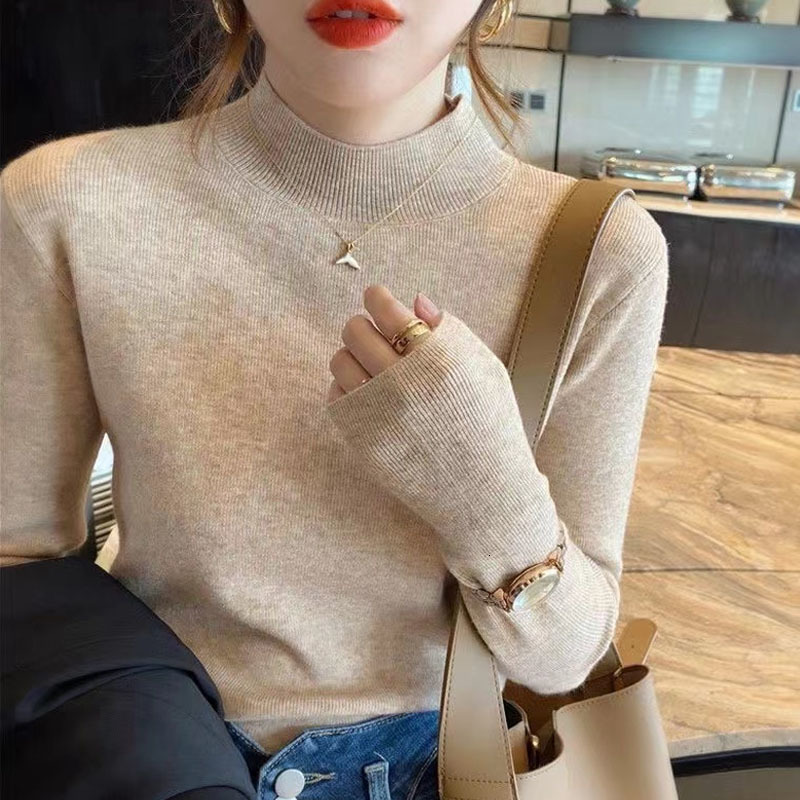 Women's Sweaters Half Turtleneck Pullover Sweater Women Elegant Long Sleeve Fashion Basic Knit Tops Autumn Winter Jumper Women Clothes 23944 2303