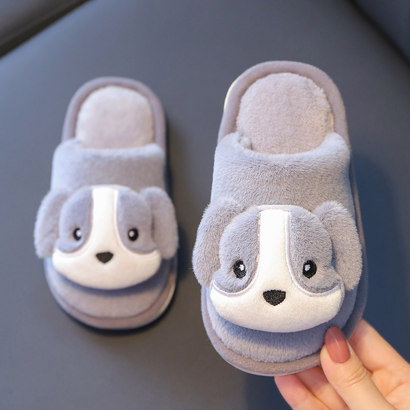 Slipper 4-18y Children Shoes Kids Slippers Winter Baby Girls Boys Home Shoes Cartoon Dog Cotton Soft Bottom Non Slip Plush Slippers S16 230301