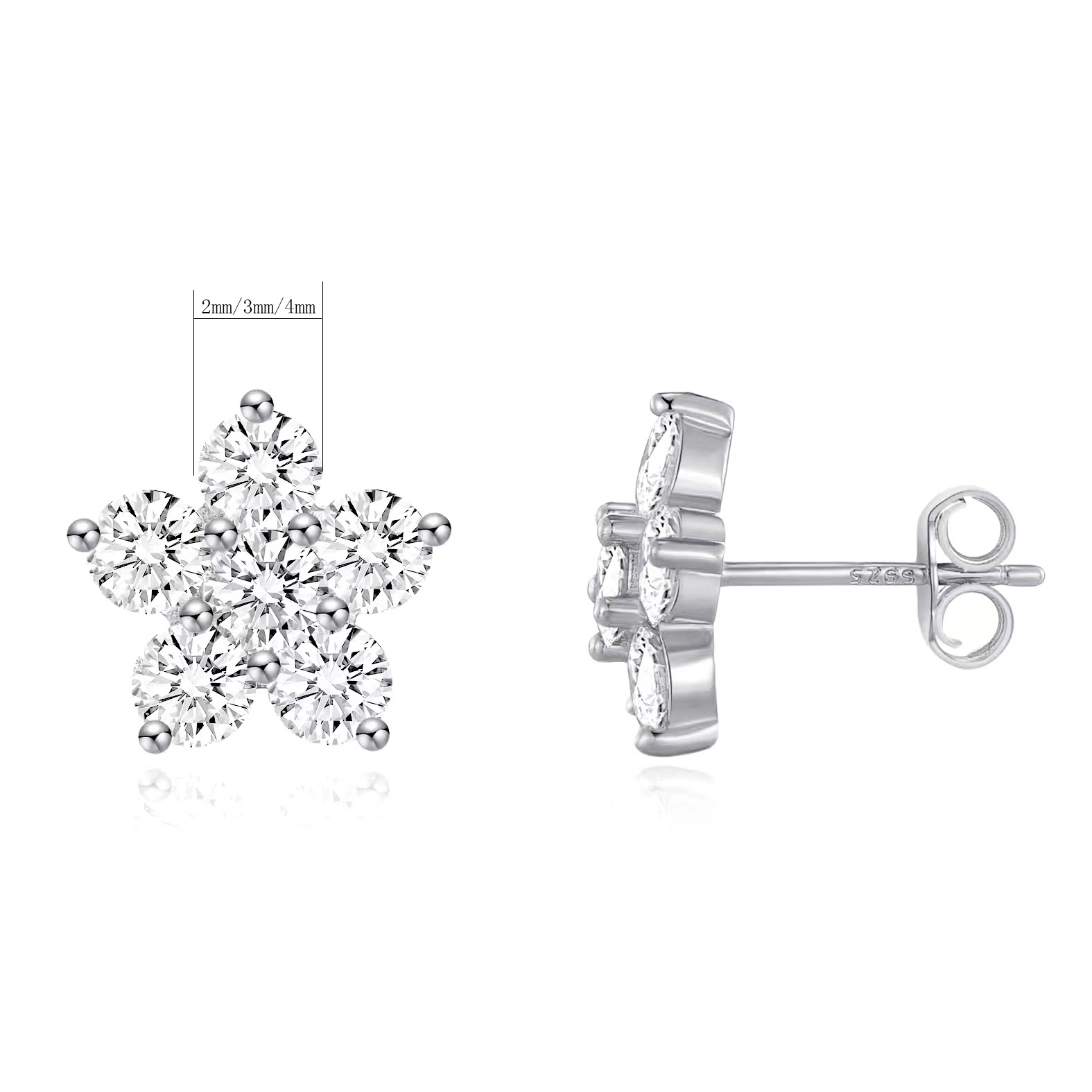 Stud 5 Petal Flower Earrings White Gold Stud Earring for Women 925 Sterling Silver Diamond Earring Gift Jewerly 230301