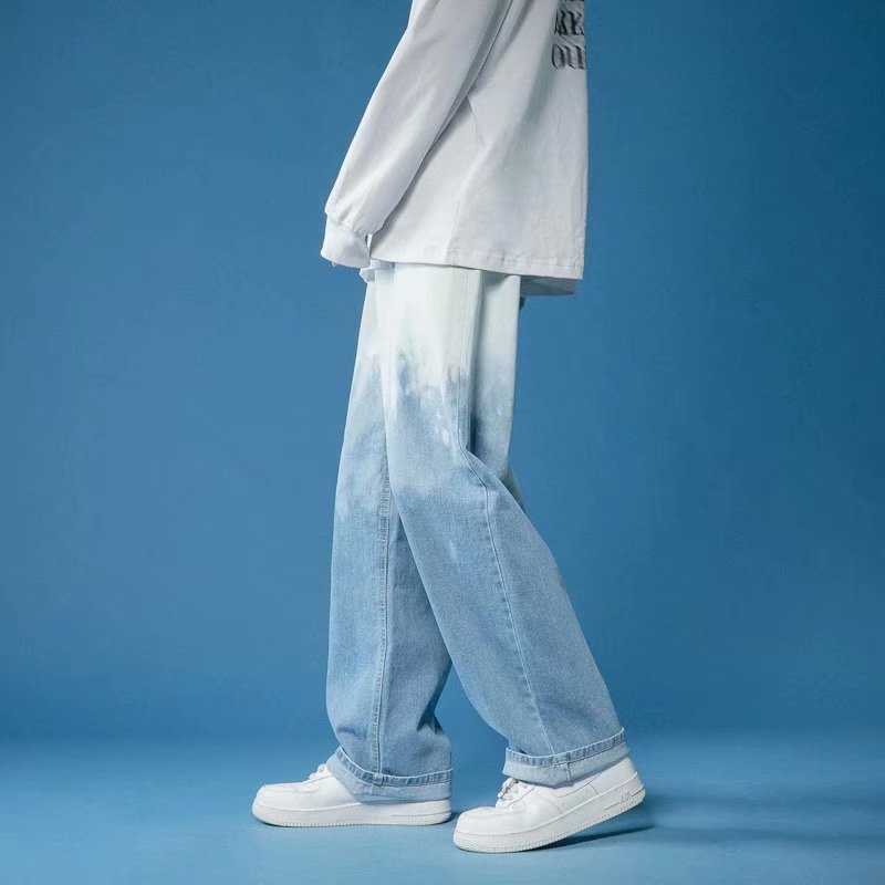 Men's Jeans Summer New Tiedye Ombr Men Jeans Fashion Casual Male Wide Leg Pants Minimalism Straight Loose Denim Pants Z0301