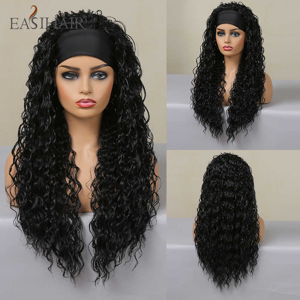 Synthetic Wigs Easihair Highlights Headband Wig for Women Black Brown Long Straight Premium Silky Synthetic 230227 Hair Wigs