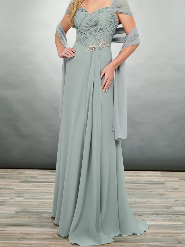 Elegant Chiffon Long Mother's Dresses For Weddings Straps Pleats A Line Wedding Party Gowns with Beads Simple Mother Of Groom Bride Dress Prom Ev